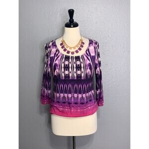 Chico's Printed Ombre Scoop Neck Top Purple Pink S